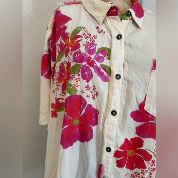 Free People Share Good Vibes Buttondown XS Ivory Pink Combo Floral - Picture 9 of 12